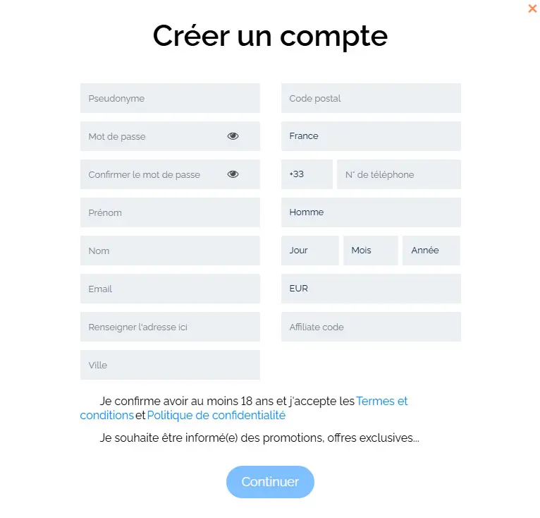 Processus d'inscription FELIXSPIN CASINO